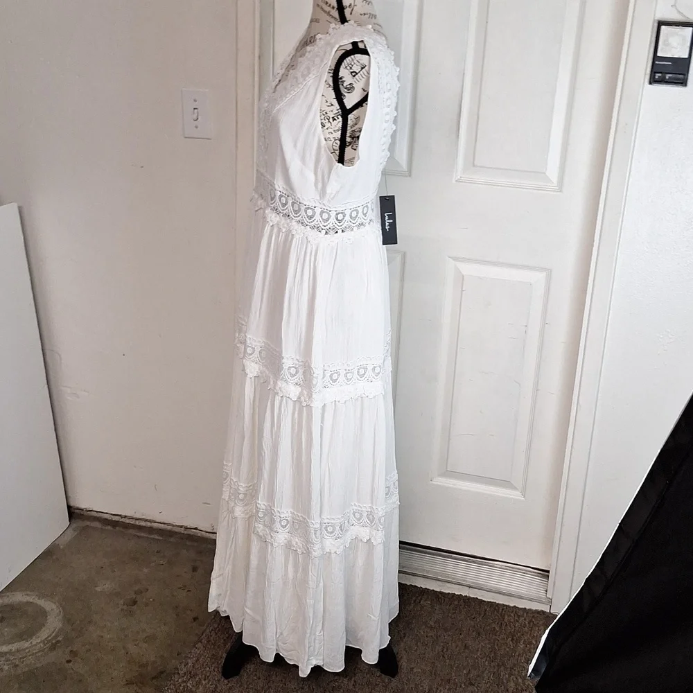 Lulus Spanish Sun White Sleeveless Tiered Lace Maxi Dress Sz XL NWT_6
